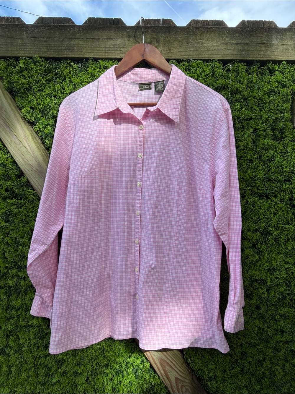 L.L. Bean Women’s Pink Windowpane Button-Down Shirt